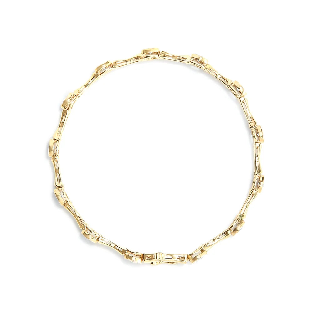 Haus Of Brilliance 10K Yellow Gold Plated .925 Sterling Silver 1.0 Cttw Womens Miracle Set Round Cut Box Clasp Diamond Bezel Style Station Link Bracelet (H-I Color, I3 Clarity) - Size 7"