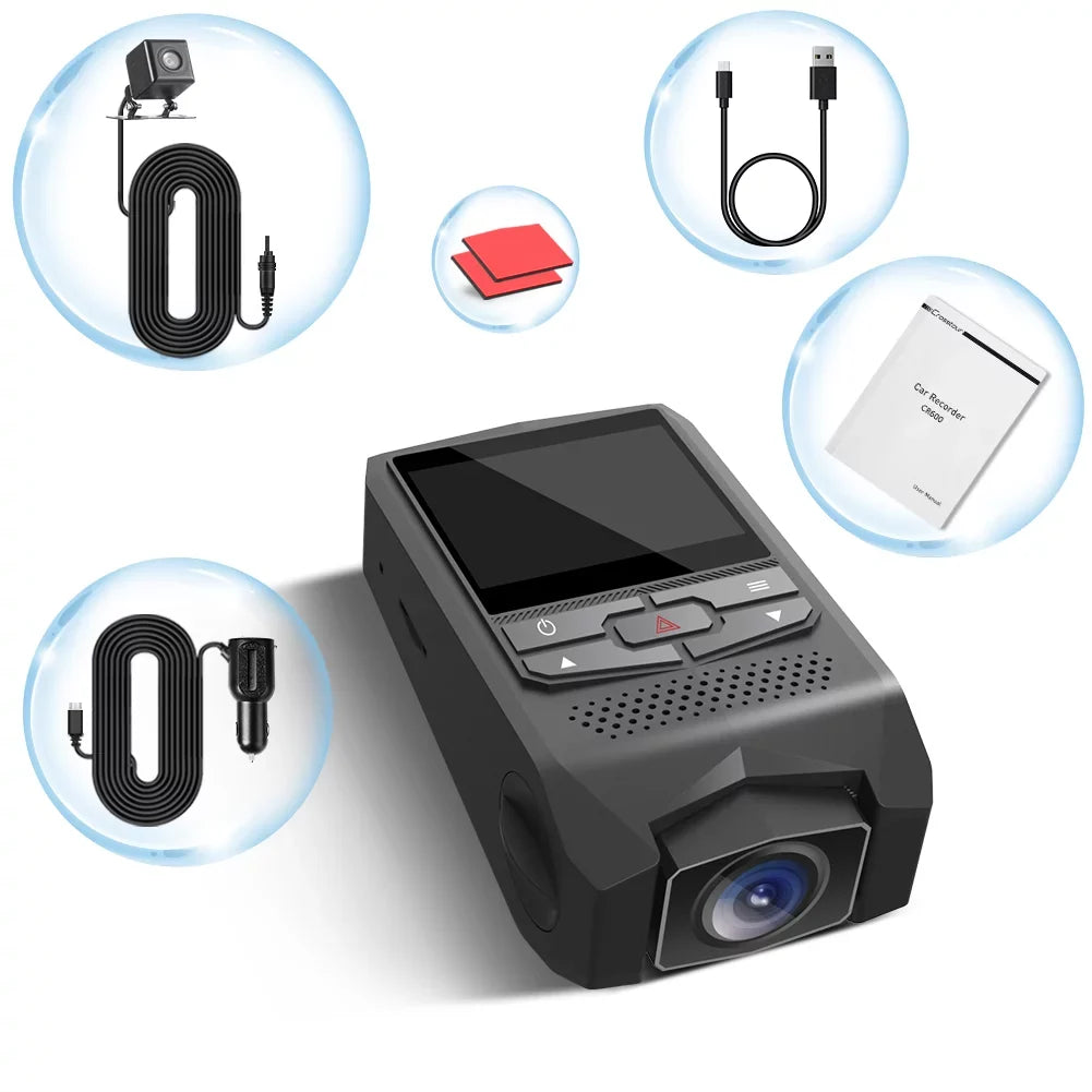 with Rotation Vision, Loop Car Monitoring,G-Sensor,WDR,Night CR600 1080P Recording, Detection, Parking in Dual Crosstour Motion Screen Front Camera and Dash FHD Cam Rear Mini