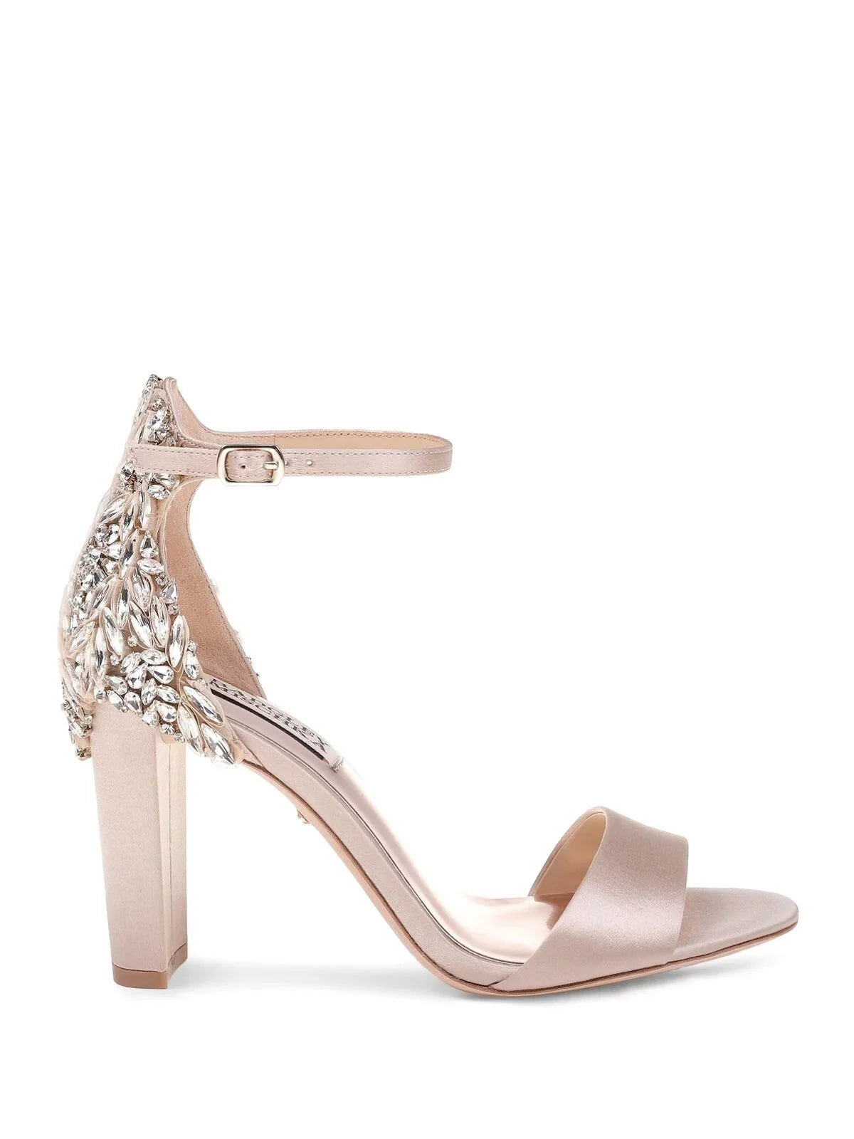 Round BADGLEY Seina Toe Strap M Buckle outfit Heel Embellished 10 MISCHKA Beige Ankle Womens Heeled Sandal Block