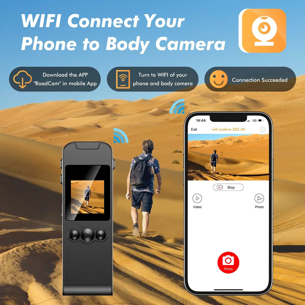 Body Recording with Camera, and (Only Body WiFi Camera) Losfom Audio 1296P Z02 Video Camera Worn