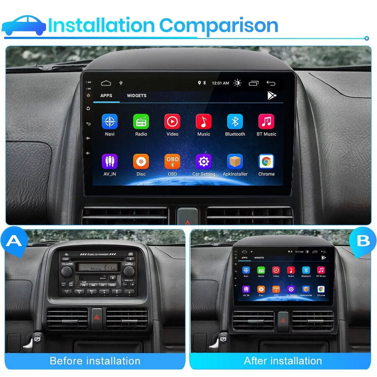 Navigator 2001 GPS WiFi for Screen 2003 CRV 2002 Radio 2004 Car Honda Touch Mirror Android 9 Inch 2005 FM 2006,1+32GB Bluetooth Link Auto with Carplay AWESAFE Radio Stereo