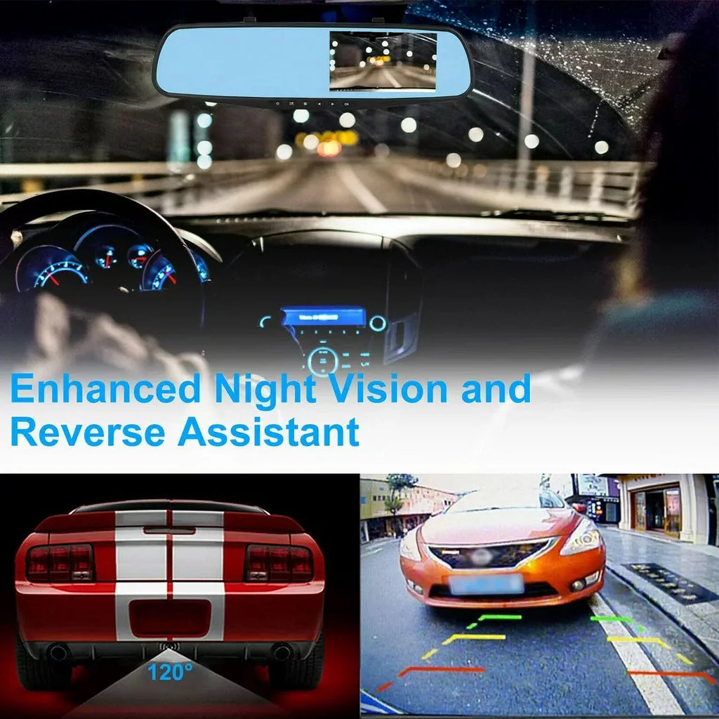 1 Pack 1080P Rearview Mirror Car Camera 4.3" Dash Cam For Cars Trucks,170°Wide Angle Dual Lens Car Cam Front Rear Dvr Monitor, Night Vision,Parking Monitor,Motion Detection,G-Sensor