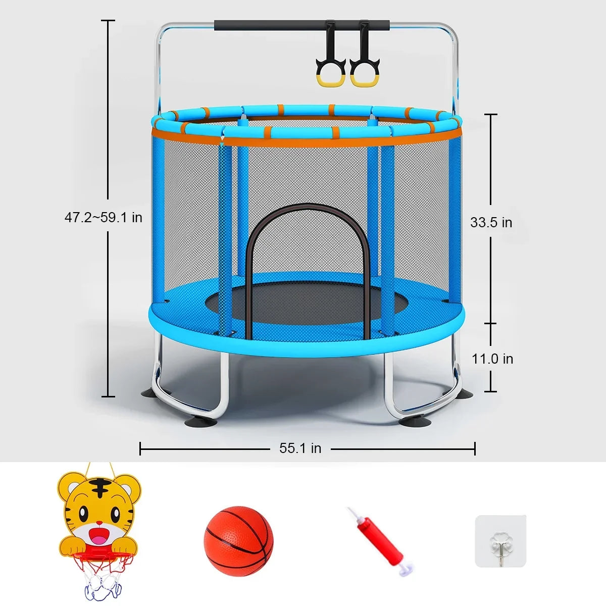 Toddler Enclosure and Indoor with Basketball 55''Mini Net Rings, 555lbs for Kids, Fisca Trampoline Hoop, Trampoline Trampoline, Load