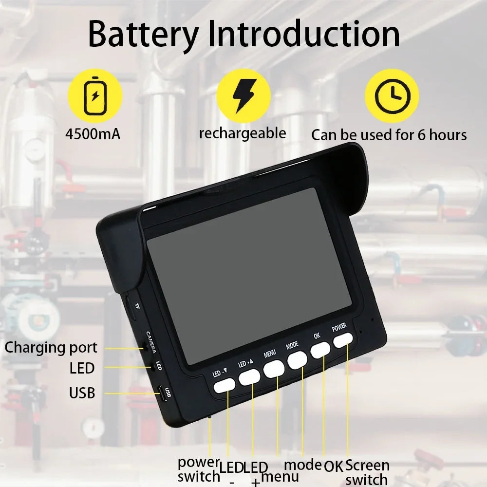 Sewer Drain 22MM Battery IP68 20m Industrial 4500mA Camera, with Inspection Pipeline 4.3 Sewer 1000TVL Monitor Endoscope