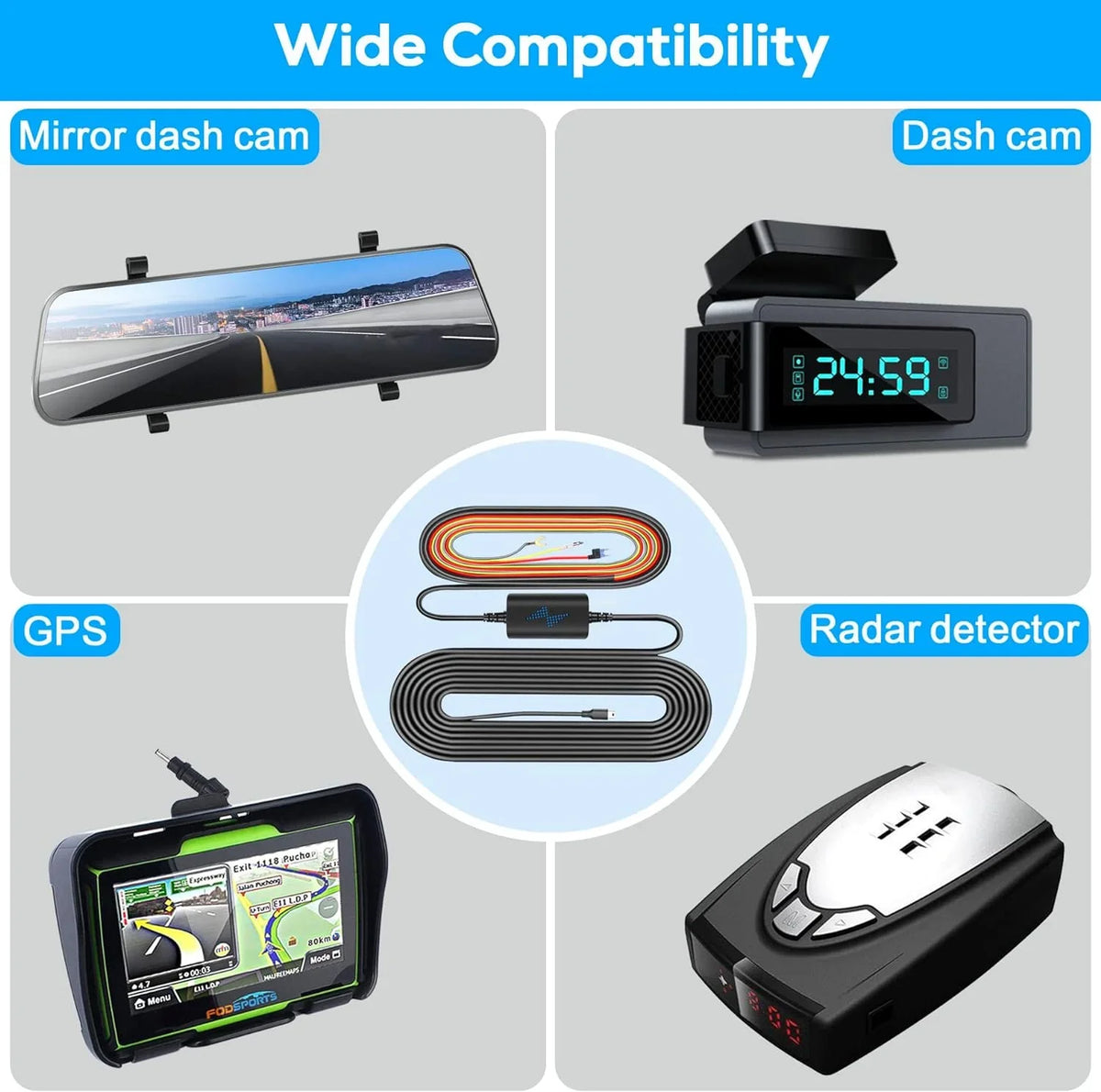 Kit with Fuse Hardwire Kit Dash Rear, and C Dash Q4 Type Hardwire Dash for Front Fuse Cam Dual Arifayz Camera for Cam