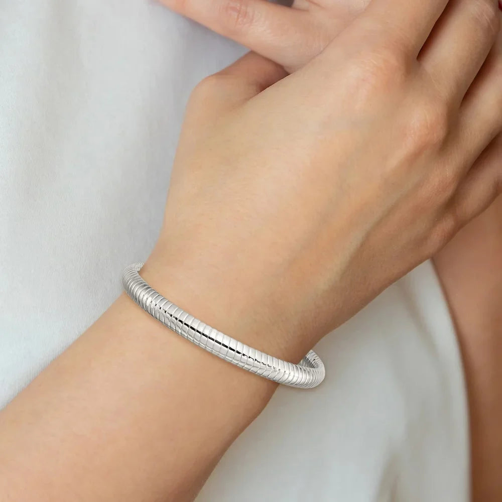Hollow and in Chisel mm Textured Bangle Polished Stainless 7 Women's Steel Bracelet 8