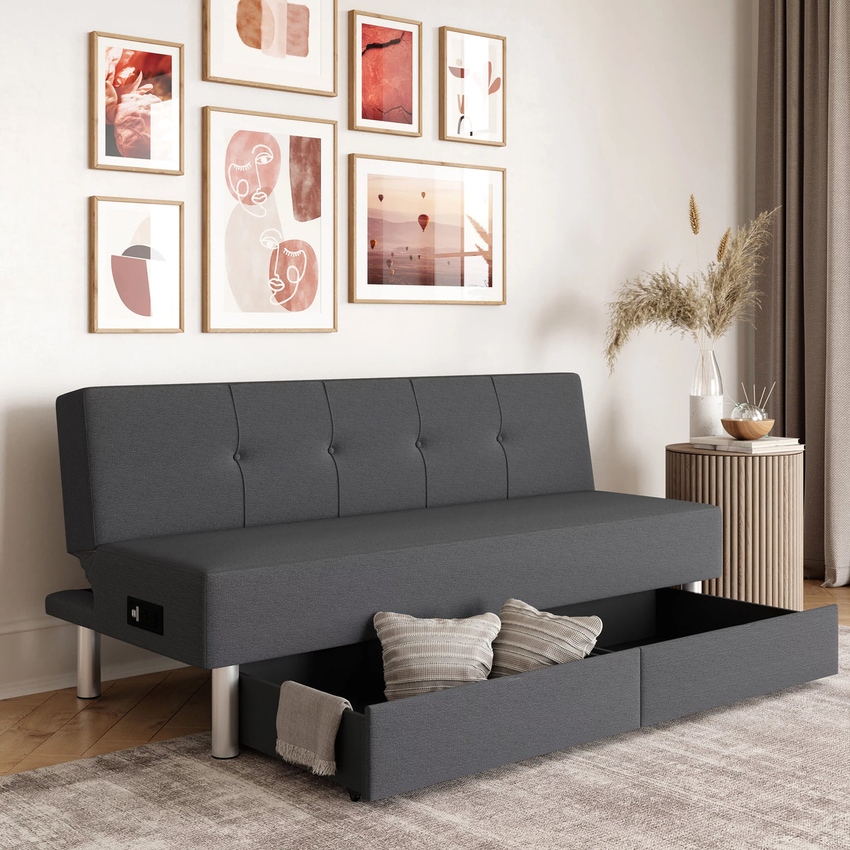 Fabric with and Serta Windsor Storage Power, Gray Futon