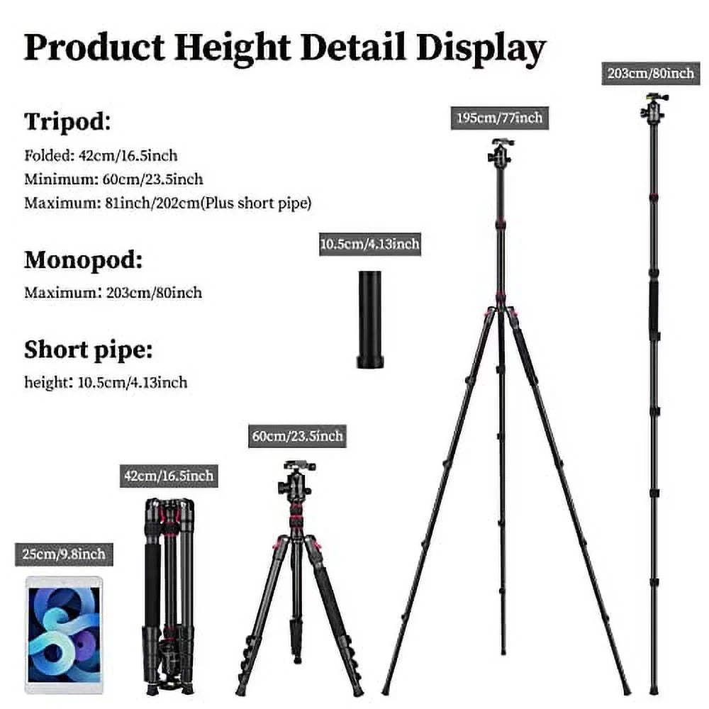 Mount,16.5" inch dimension, Professional Travel Load Camera, Tripod Tripod Tripod with Heavy for 360 30lb DSLR Degree Victiv Head for Duty Phone Aluminium Folded Ball Camera Monopod, 81 and