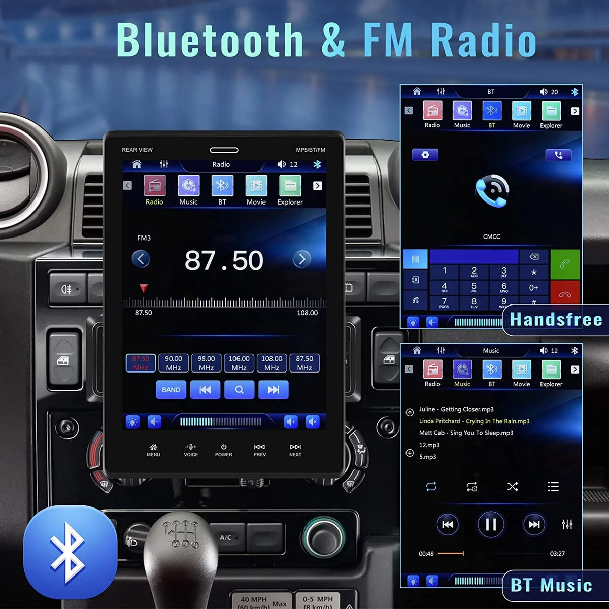 Android USB 12 Touch Stereo Din Mirror Bluetooth 9.5'' with Radio FM,with HD Car Car Player Rear MP5 Single LED Camera Car Link Auto Podofo Screen Carplay