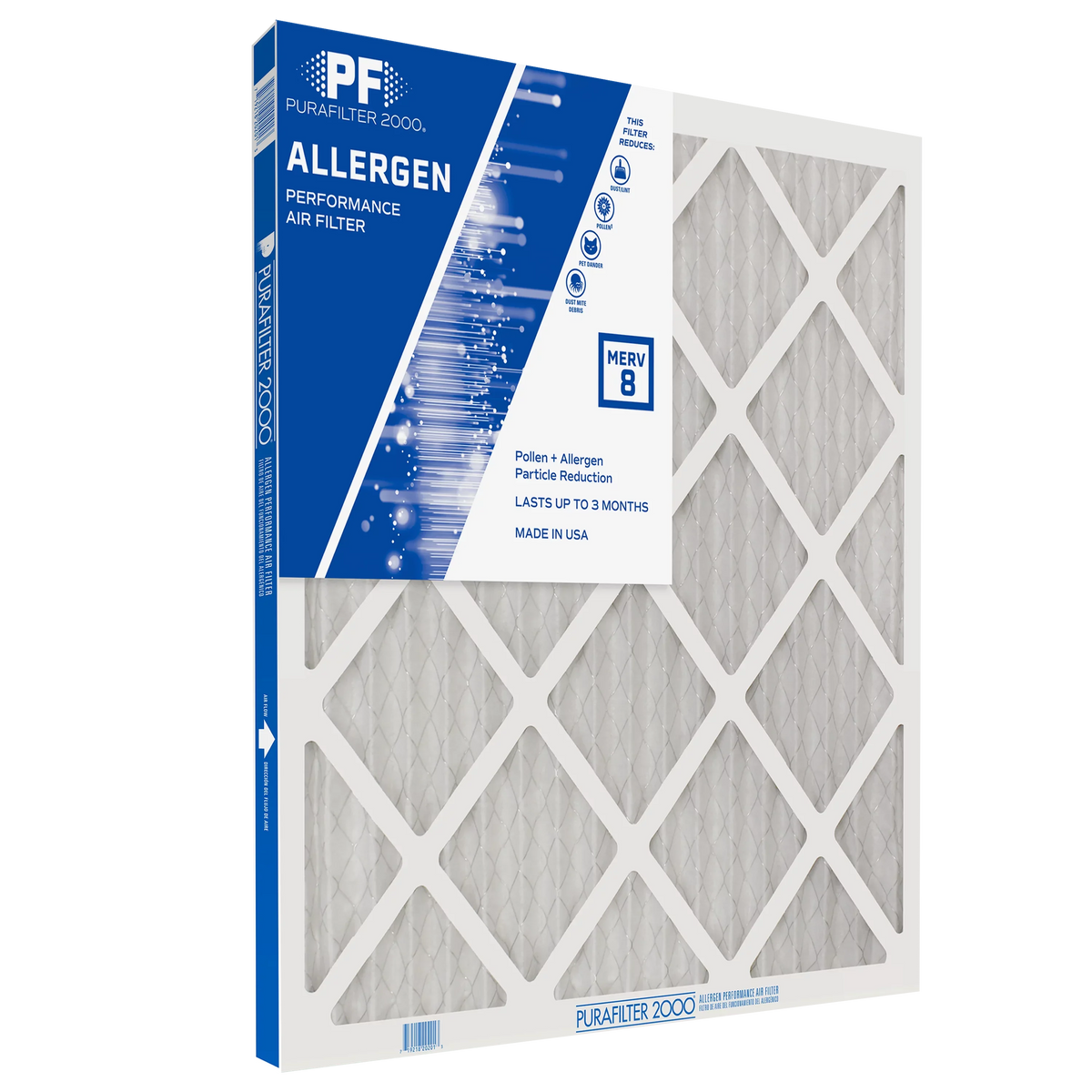 20X25X1 (19.75 X 24.75) Purafilter 2000® Allergen 8000 Merv 8 Air Filter