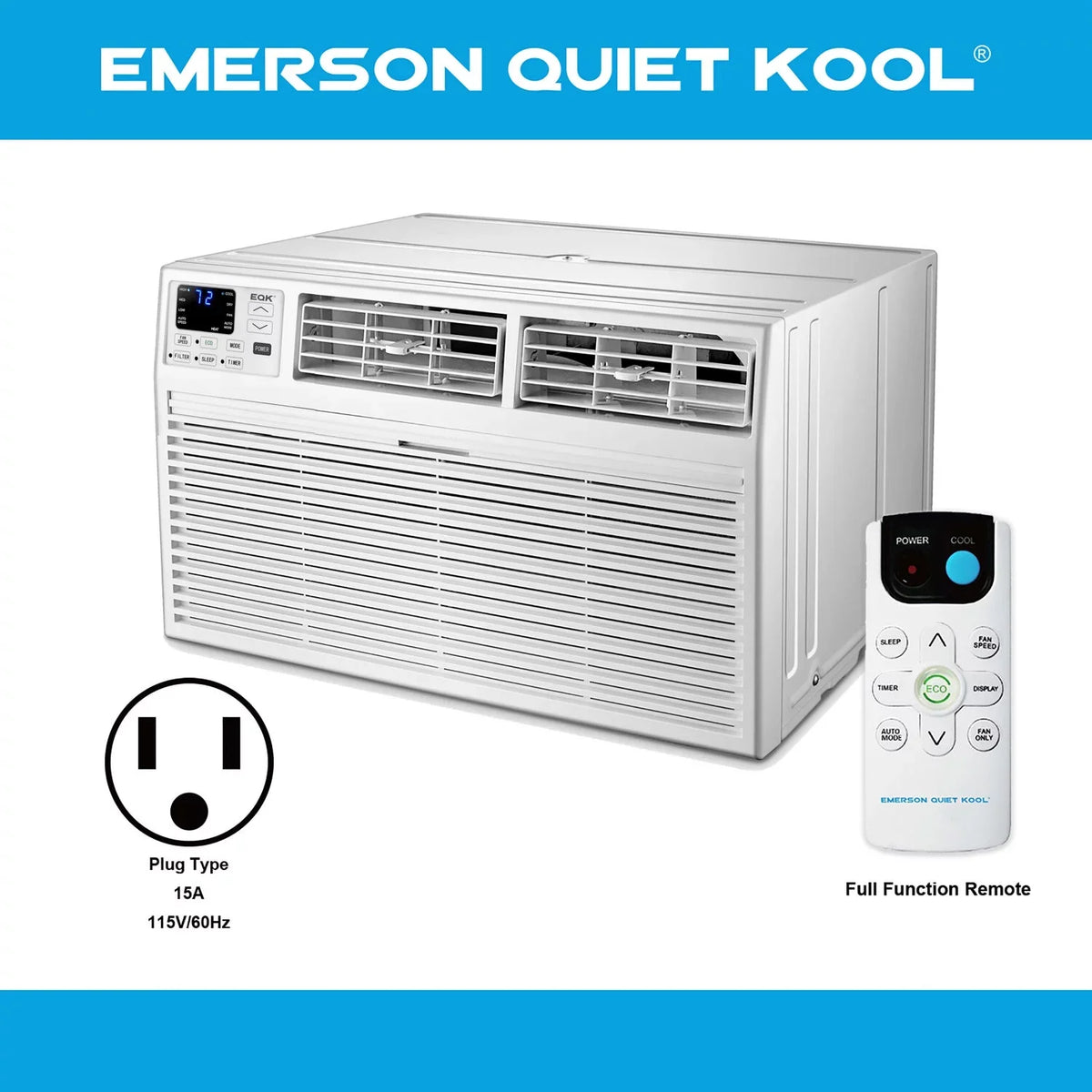 Emerson Quiet Kool 8,000 Btu 115-Volt Through-The-Wall Air Conditioner With Remote, White