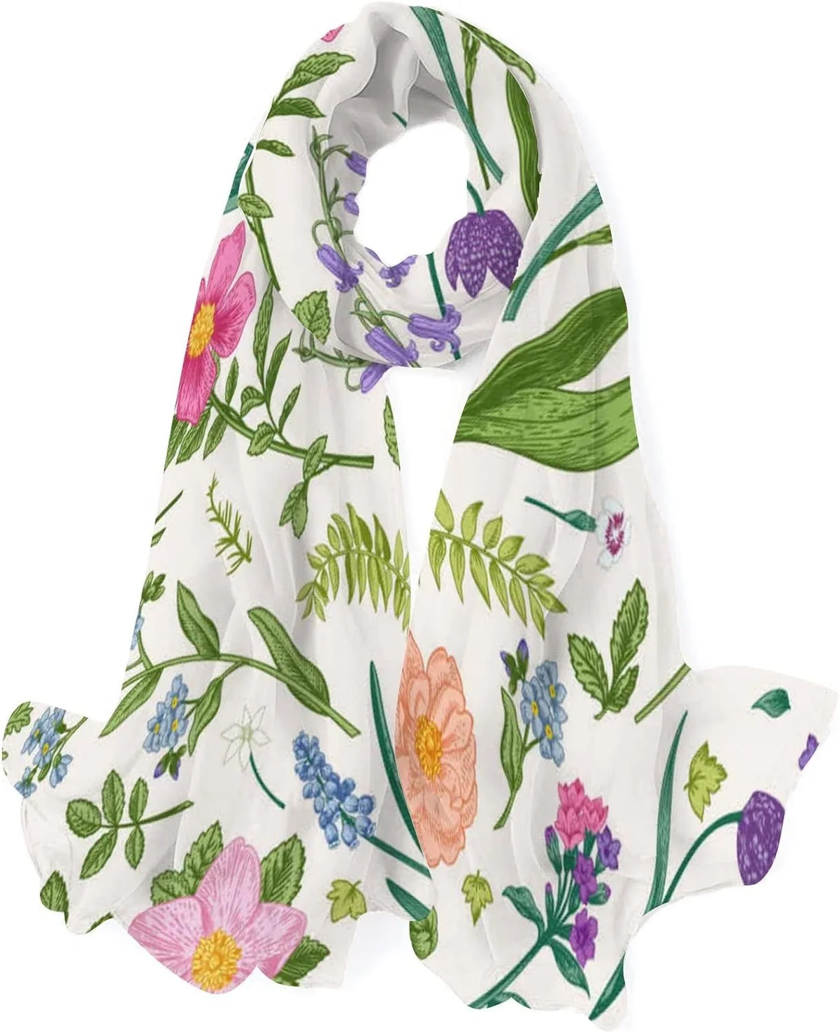 Flowers Meadow and Scarf Women Lightweight Scarves Shawl Silk Long Hyjoy Herbs Wrap for Neck Girls