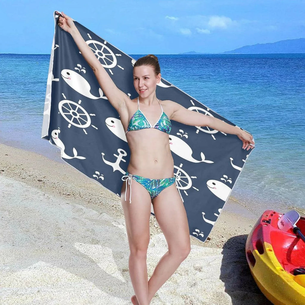 （429） - Lightweight Cartoon Towels Camping Oversized Holiday Towel Towel Travel Compact Whale Super Anchor - for Retro Quick Beach Swimming Bestwell Dry Absorbent