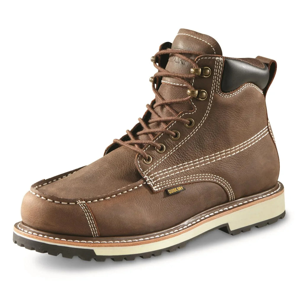 Gear Guide Leather Work Mens Moisture Shoes, Chukka Insoles, Timber Boots Waterproof Ankle Boot Rugged Wicking Pull-On