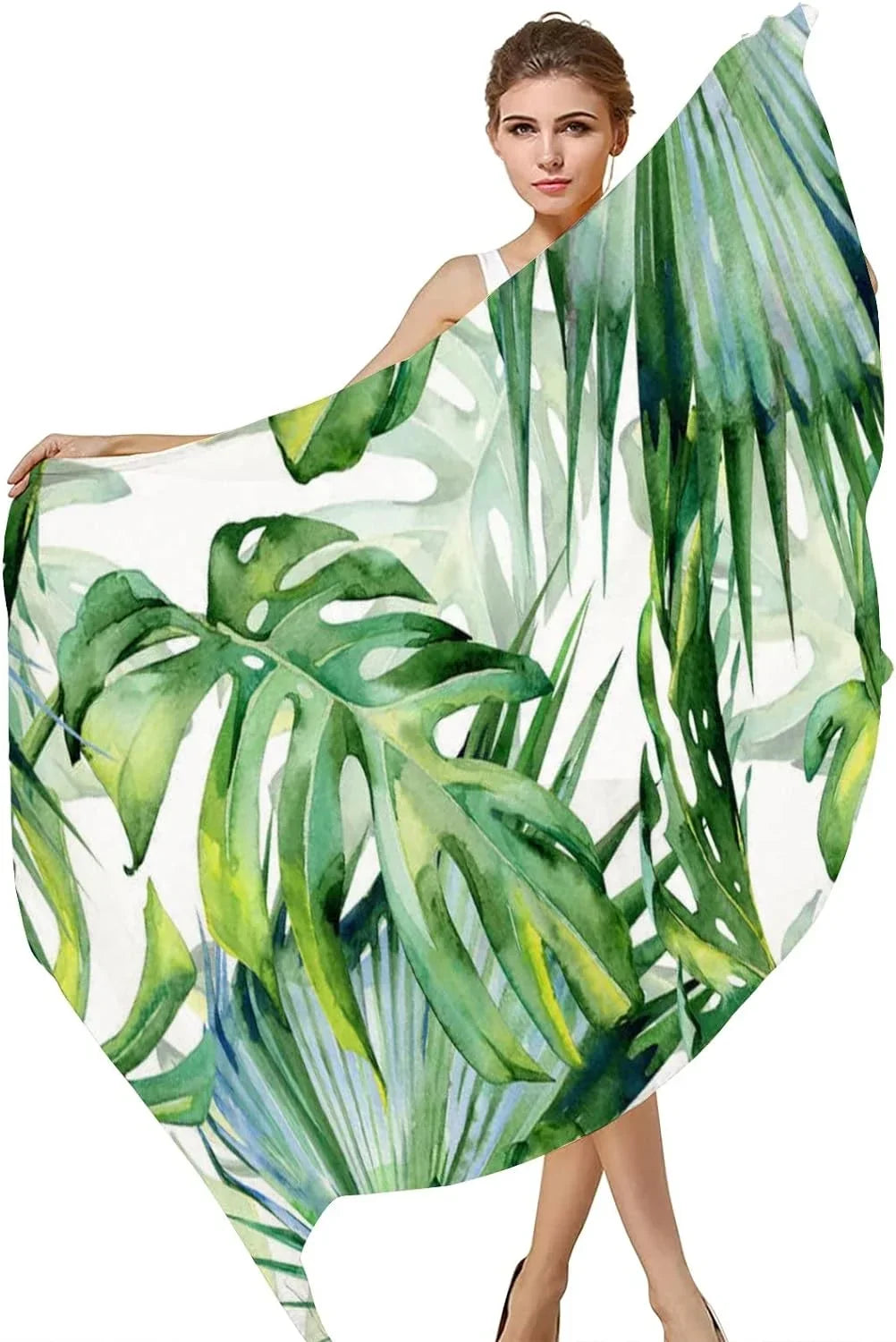 Scarves Hyjoy Long Green Leaves Scarf Girls Silk Lightweight Watercolor Neck for Women Shawl Wrap