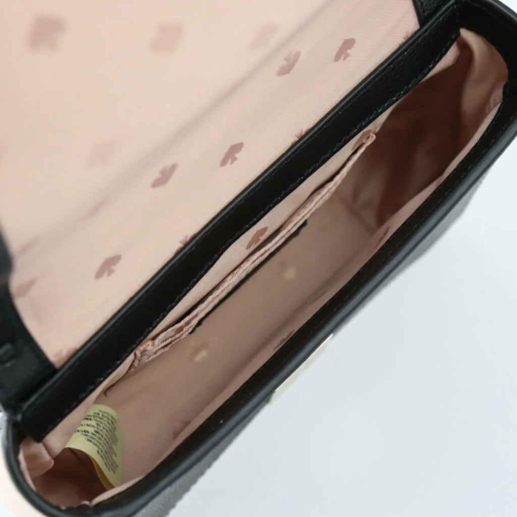 2WAY punching hardware handbag drive (Good) grommet pink Patternson black Spade Maisy WKRU5899 shoulder gold Pre-Owned beige leather bag Kate