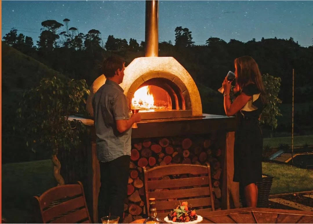 Cement Pizza exterior Circle Fired - Ovens / OP81 / Wood Mosaic Penny with Clay Tiled Pizza White Tiles Oven