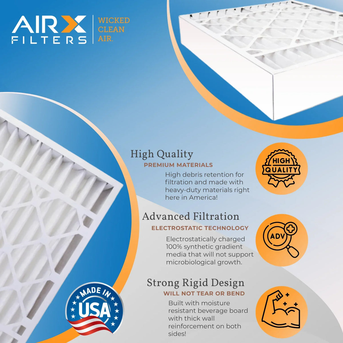 Air Air by 1500 Bear - to 2200 & Filter 255649-102 USA FILTERS Furnace 2 MPR 20x25x5 WICKED 9 FPR Filter Compatible with MERV CLEAN 20x25x5 13 Made pack Premium Comparable AIR. AIRX