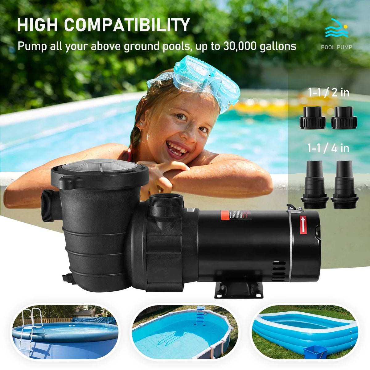Pool Flow, V, In/ Single Certification 1100 Pump, Swimming ETL Security for Ground Basket, Strainer SKYSHALO Pool Pump 5280 Speed Above HP 115 1.5 W GPH Max. for w/ of