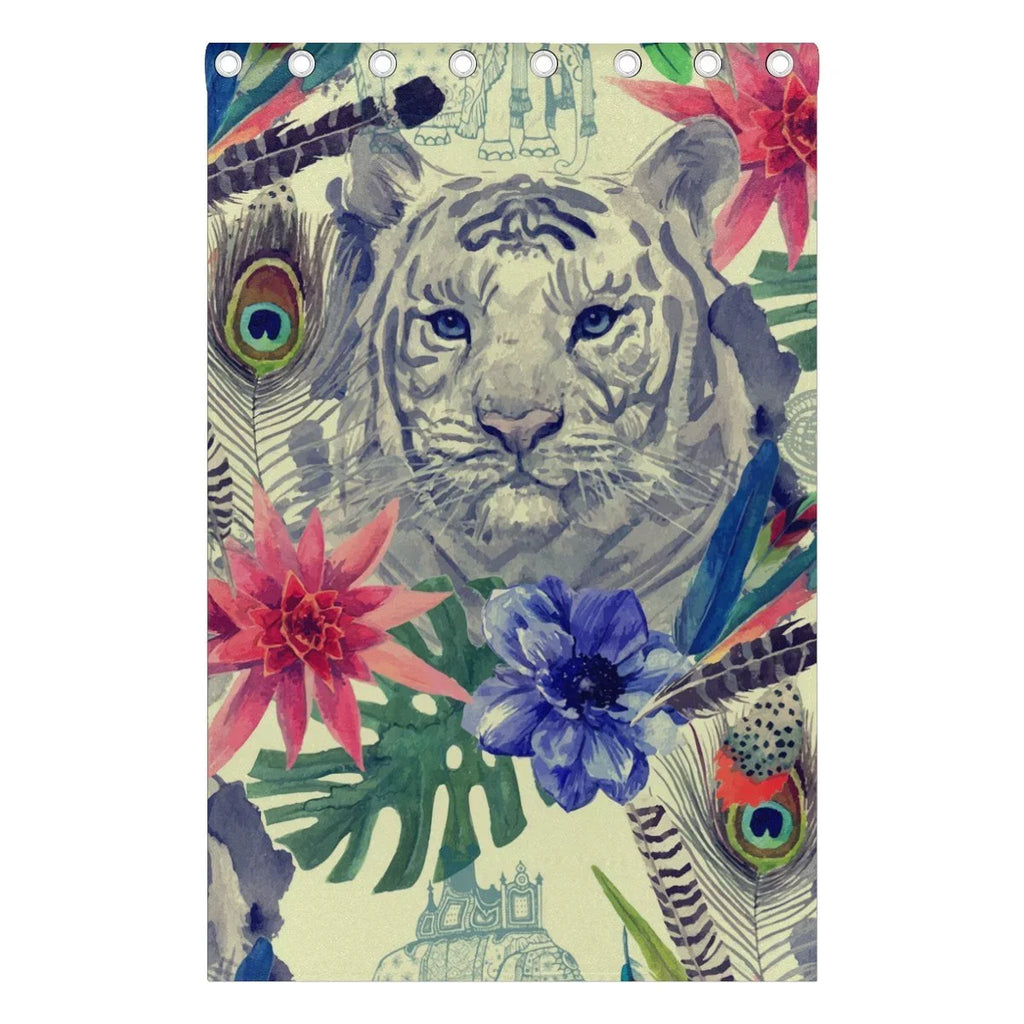 Window Head Thermal Vintage With Panel POPCreation Curtains Inches) Curtain Blackout Feather Bedroom for Curtain Tiger Living Darkening Pattern Blind (52Wx84L Indian design Room,2
