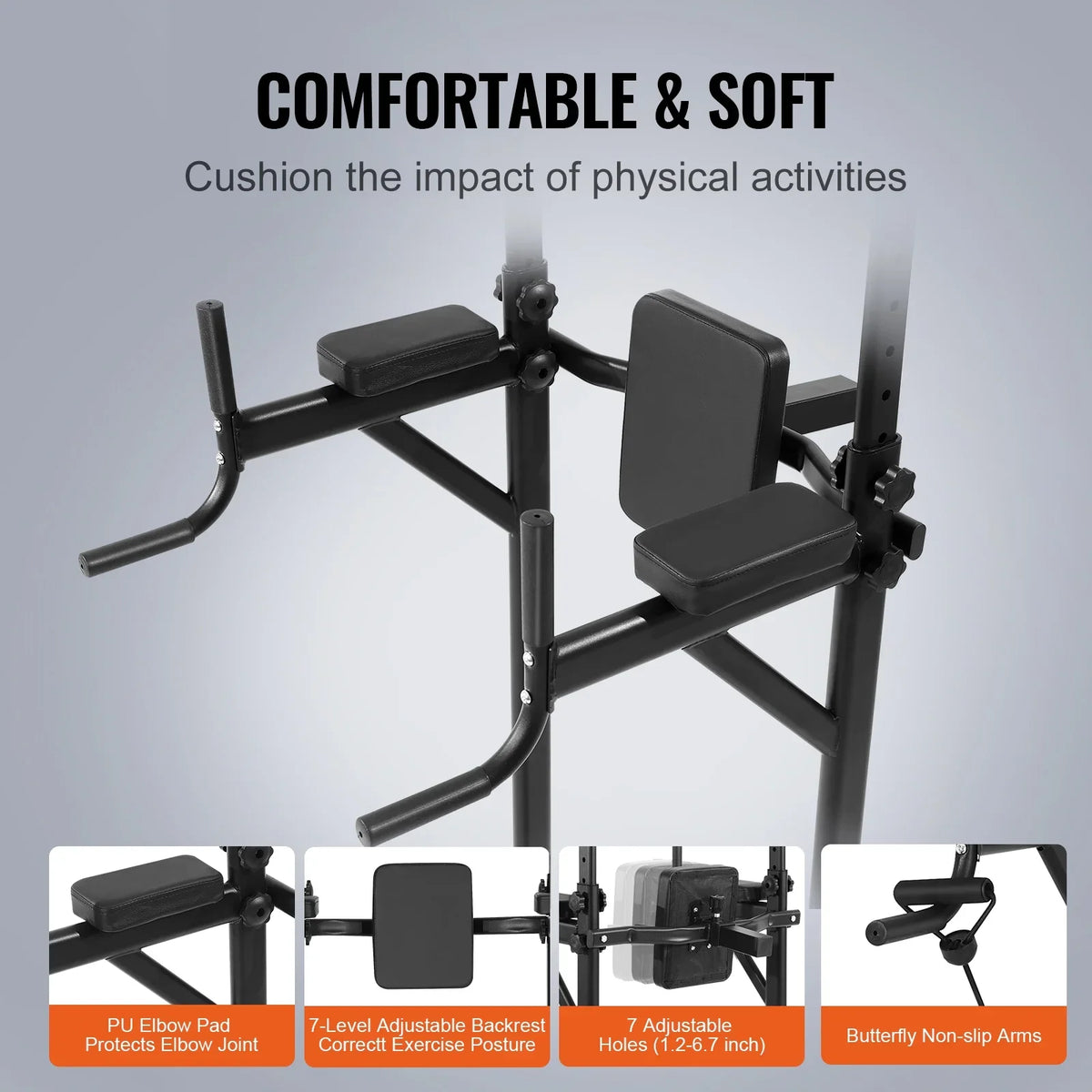 Frame Steel Station, Home Pull w/ Workout Strength Height SKYSHALO Training Dip Elbow Equipment Backrest Power Power Up Stand Pad, Duty Fitness Heavy for Tower Rack Bar Adjustable Carbon