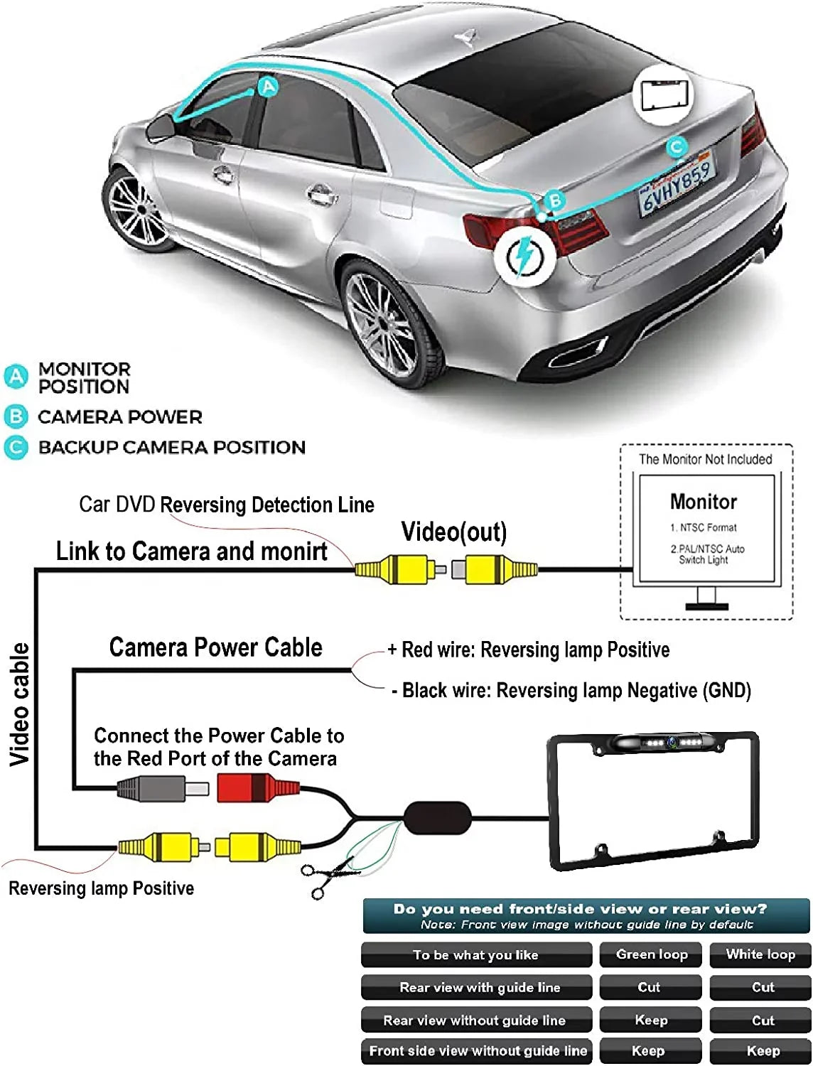 License View Camera Plate Security Vehicle Waterproof Absolute 8 Camera Bright Night Chrome Assist Front Camera with LEDs Frame Vision Universal Angle Front 170° Car Viewing CAM2100S