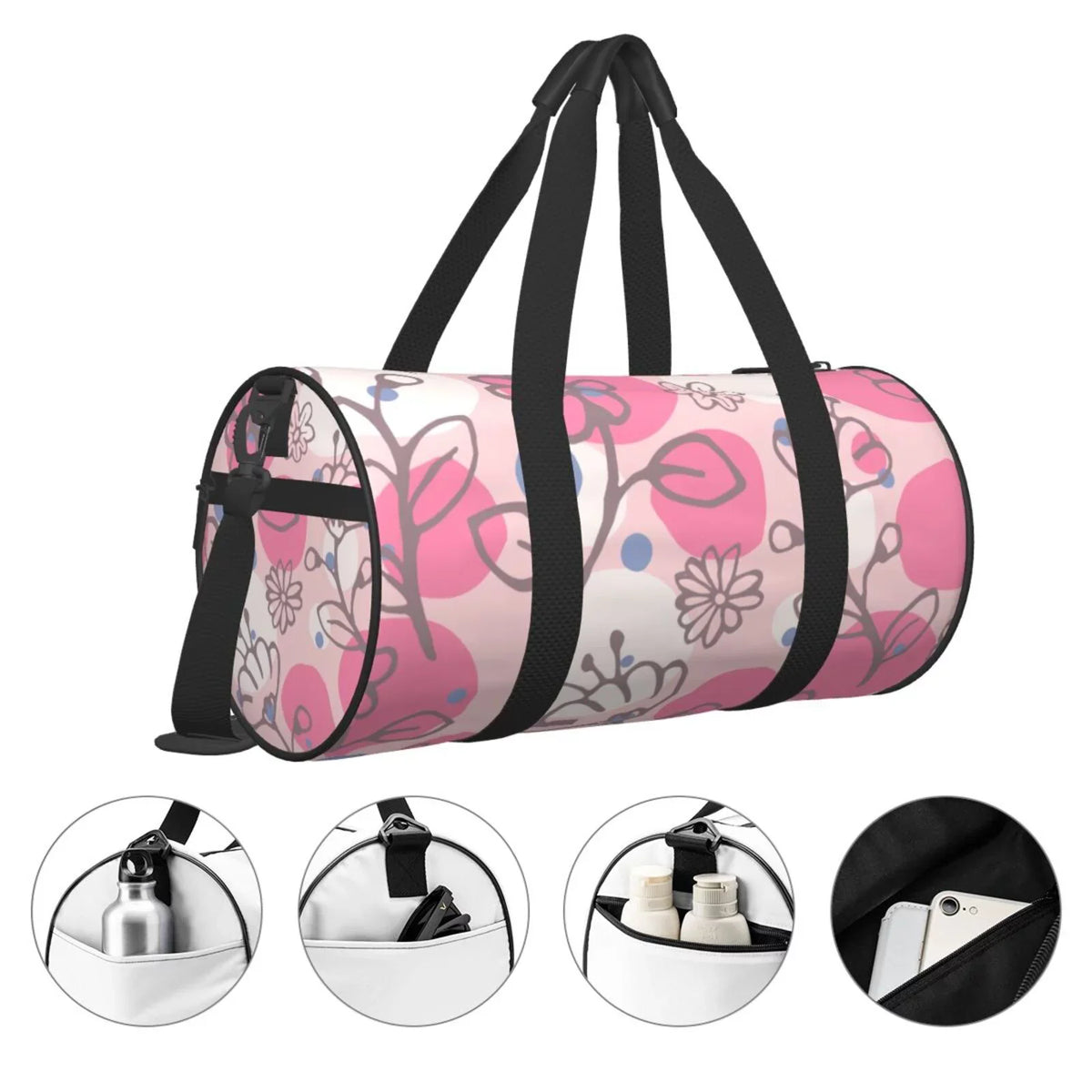 Women, Stamp Bag Bags Flowers Floral Large Unisex Tote Travel Gym XMXT Weekenders for Bag Pink Sports