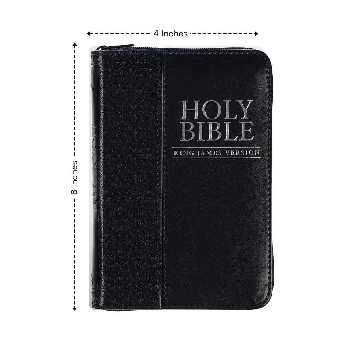 Travel Of Pocket briefcase Ideal King Personalized To Bible Compact with Black Text Name James Custom with Bible for Leather Zipper or backpack, purse, KJV Faux | Holy Closure in - 3 Up Version Rows