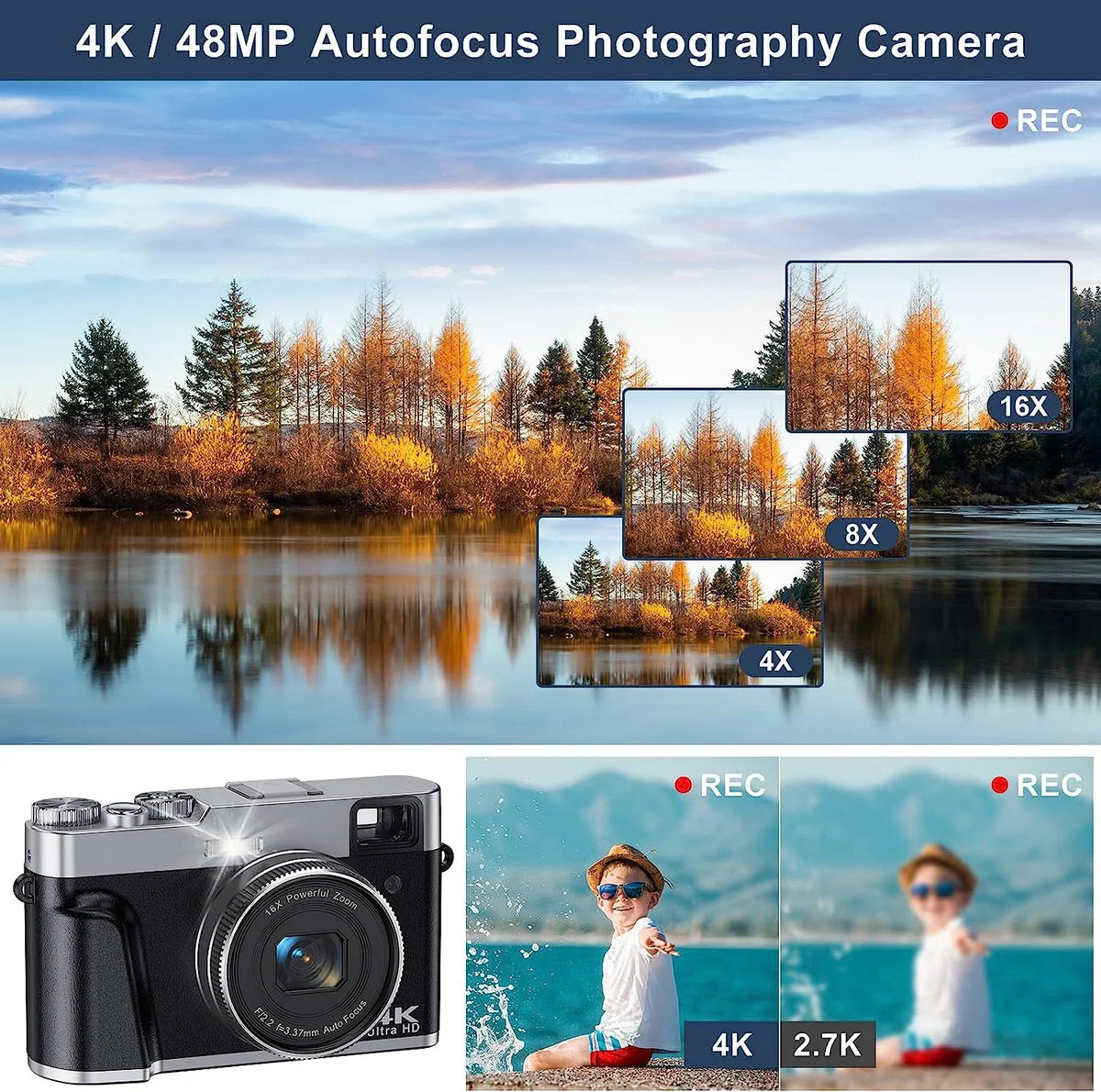 32GB Vlogging for Camera Camera YouTube Video 4K Camera Autofocus SD Photography 4K Digital Card Digital 16X Zoom with for 48MP