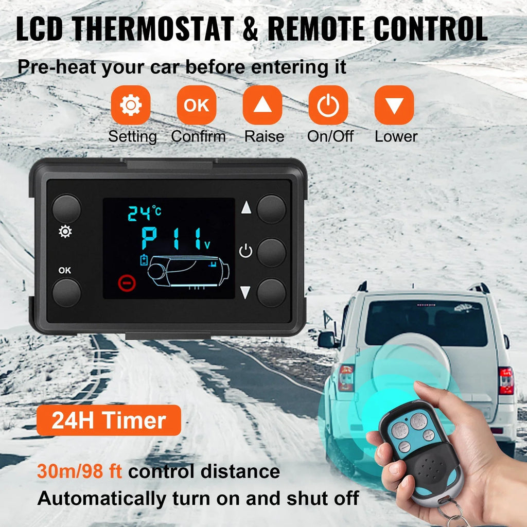 Vevor Diesel Air Heater, 5Kw 12V Parking Heater, Mini Truck Heater, Single Outlet Hole, With Black Lcd, Remote Control, Fast Heating Diesel Heater, For Rv Truck, Boat, Bus, Car Trailer, Motorhomes