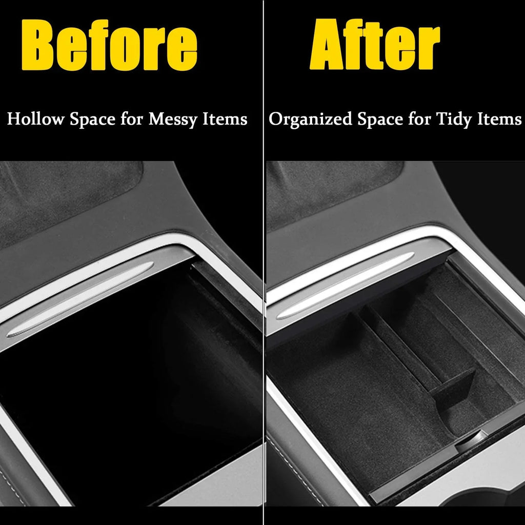 ABS Box XTAUTO Armrest Accessories 2023 Tesla Interior Model 2022 Parts Organizer Liner Fit Console Y Storage Model Flocked 3 Center Tesla fabric Model 3/Y Drawer for 2021 Tray Container Cubby