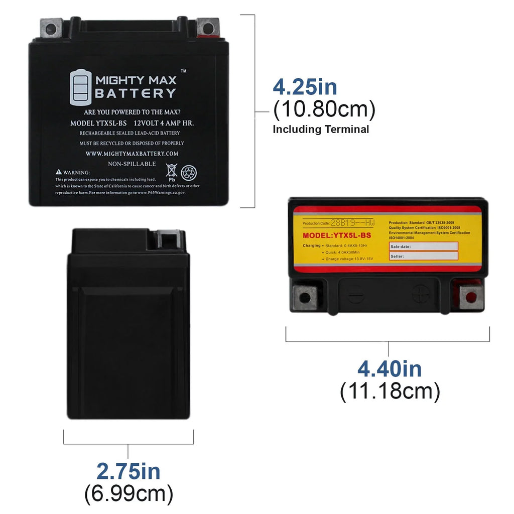 Ytx5L-Bs Battery Replacement For Kymco Super 9 - 50 2000 - 2 Pack