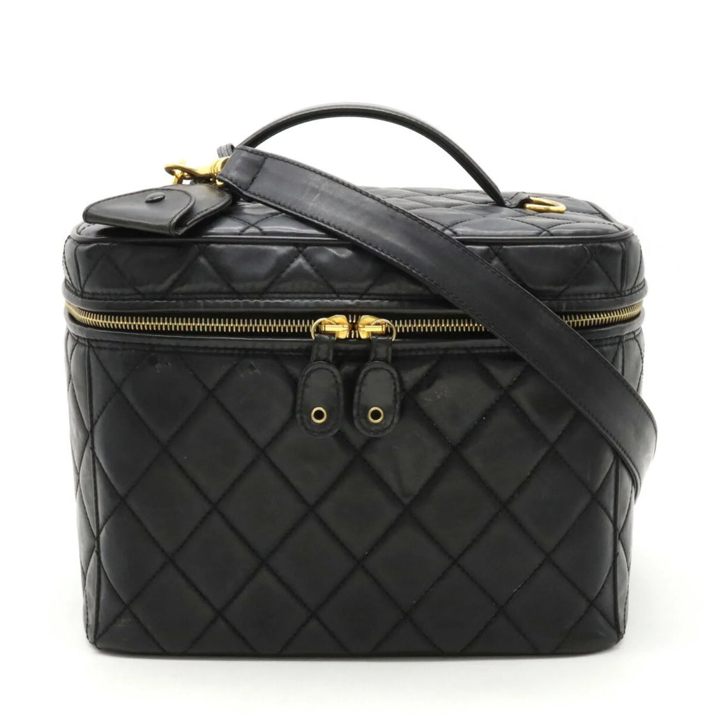 (Fair) Mark Matelasse Leather Shoulder Coco Bag Vanity Pre-Owned Handbag Black