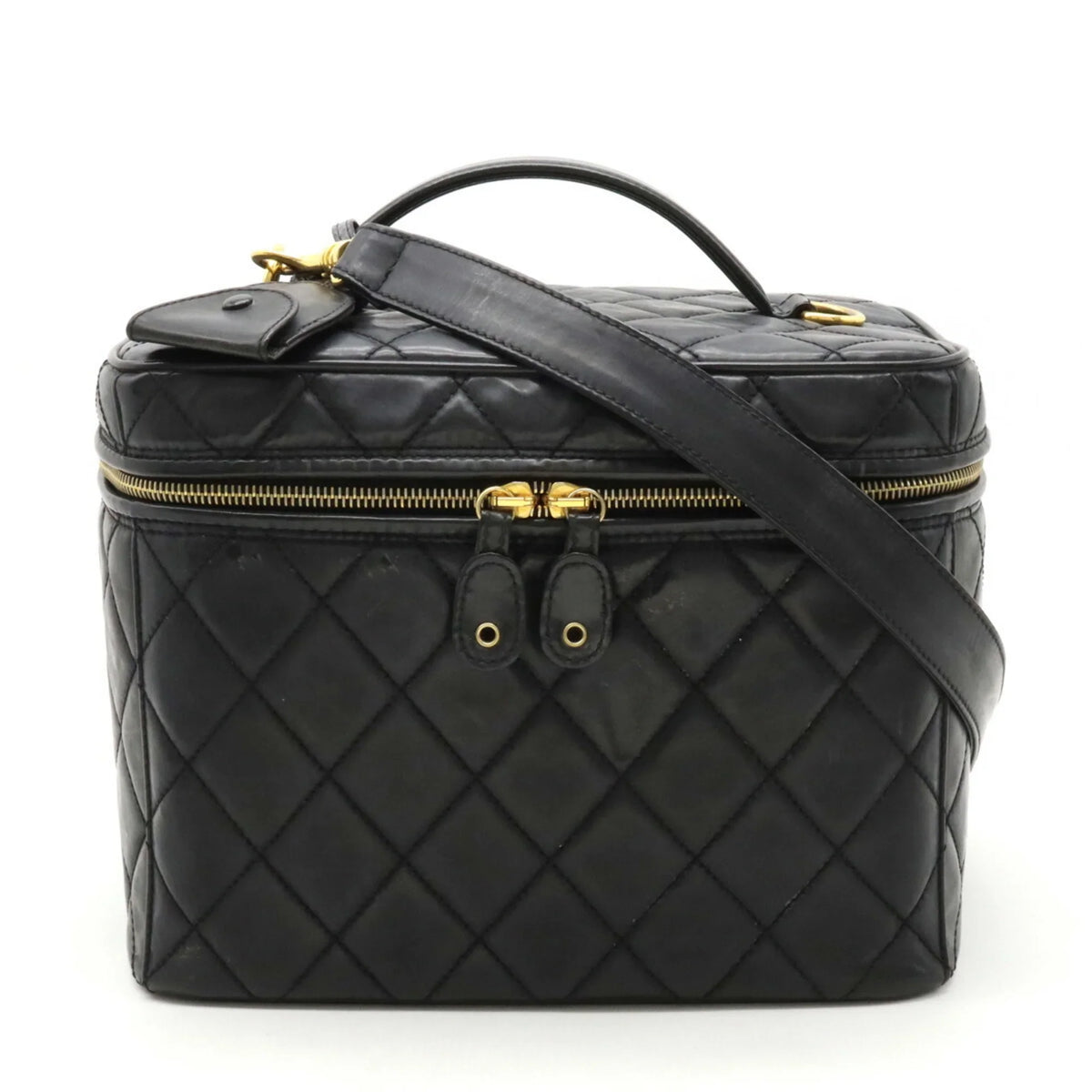 (Fair) Mark Matelasse Leather Shoulder Coco Bag Vanity Pre-Owned Handbag Black