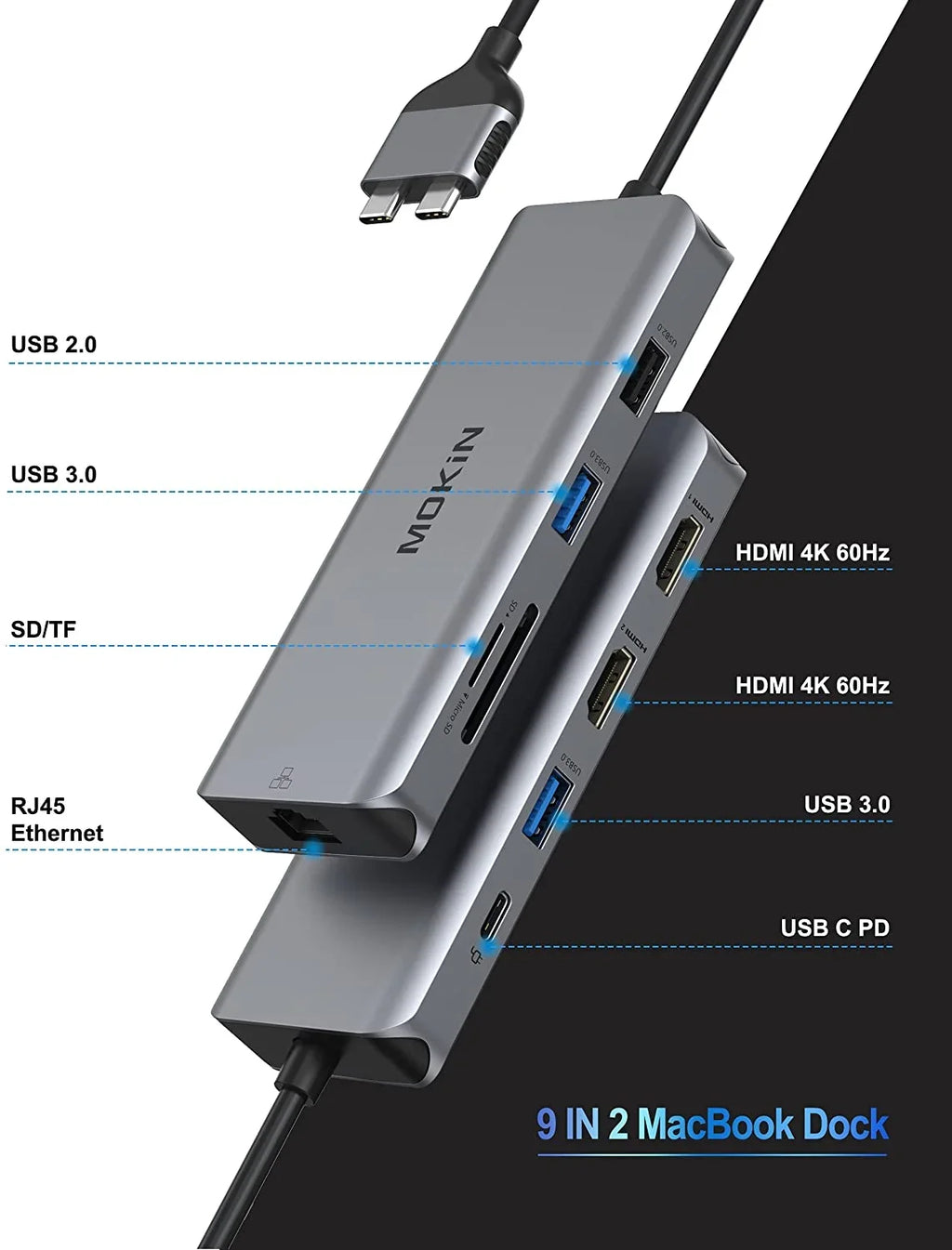 for HDMI MacBook HDMI Adapters Dual C MacBook Pro Pro Docking Monitor MacBook USB Station Mac in Pro 1 Air Adapter,9