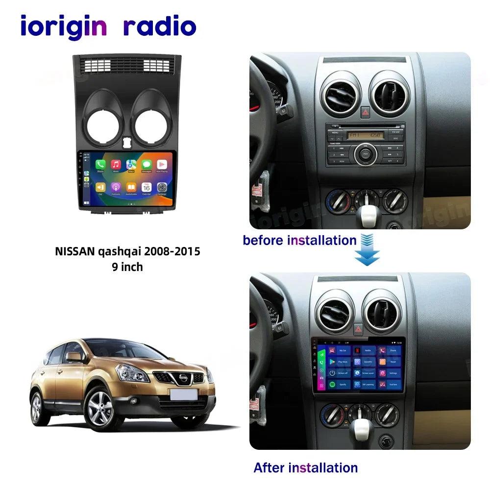 with 9" CarPlay for Nissan 12 Stereo 2+32G J10 Qashqai Car GPS Radio Android 2006-2013 Spare 1 Camera