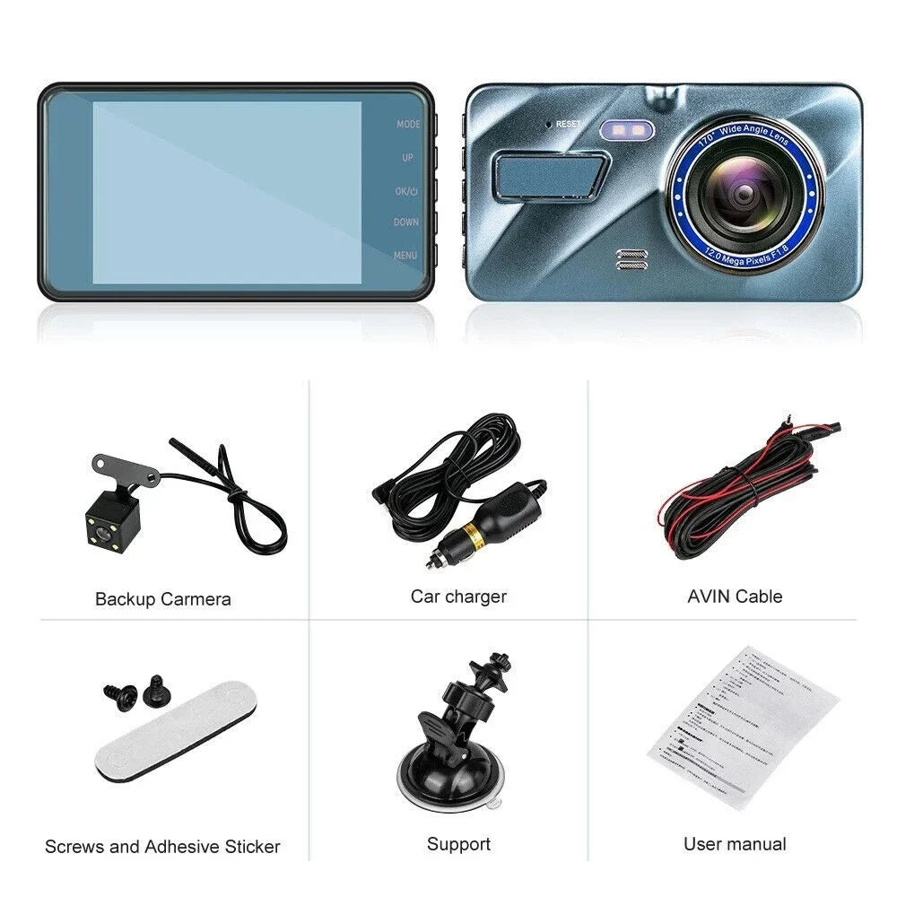 Lens Front Onemayship DVR Camera HD Car Cam Recorder 1080P Night Vision Dash 4" & Rear Dual