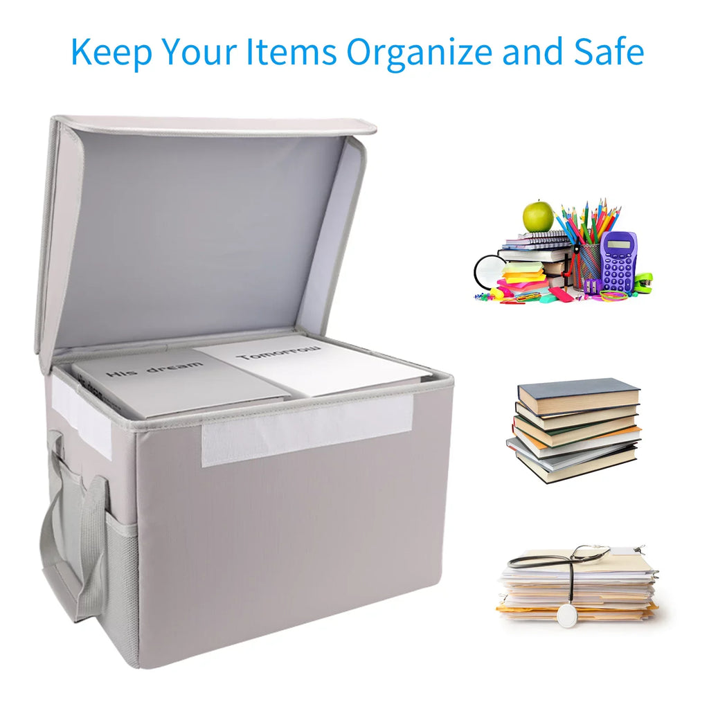 Home Fireproof and Car, Lid Ideal Sturdy Storage Waterproof Handles Box, Irfora with Office for