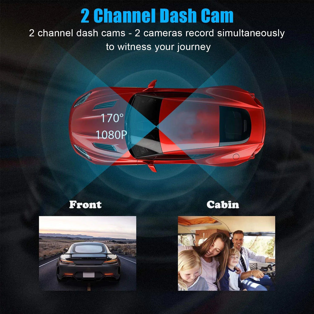 1080P Car Dual Dash Cam, Eeekit Car Front And Inside Dvr Dashboard Camera With Night Vision, 170° Wide Angle, 2" Ips Screen, Car Driving Recorder With Wdr, G-Sensor, Loop Recording, Parking Monitor
