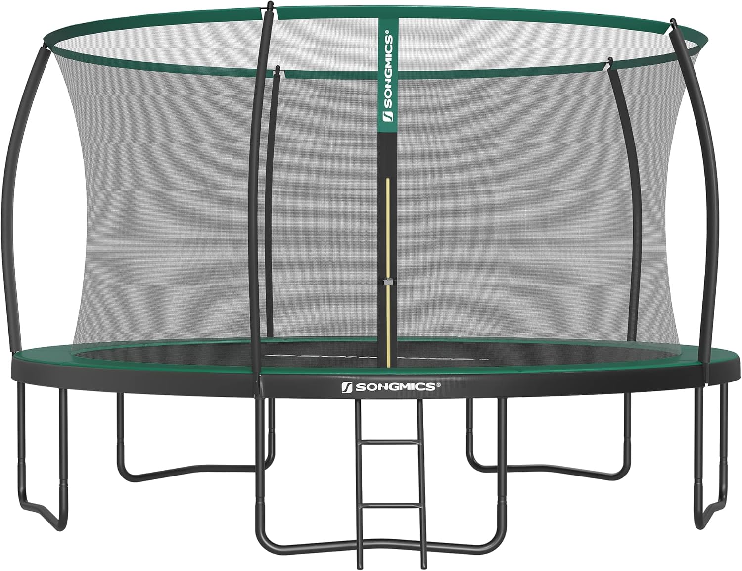 Songmics Trampolina Dziecięca, Siatka Ochronna, Poduszki Bezpieczeństwa, Drabina, Stalowa Rama(427Diamètre Cm/Czarny + Zielony)