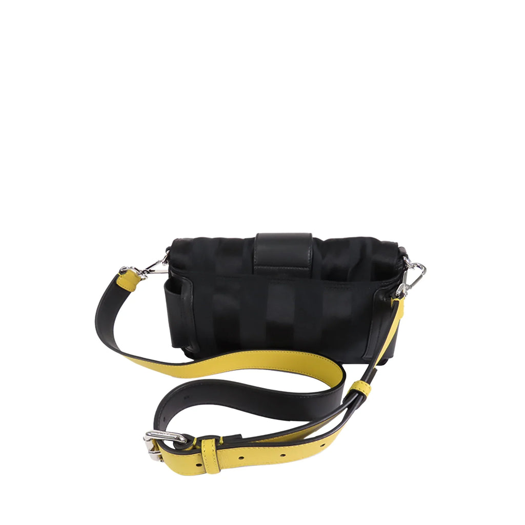 Black Baguette Authenticated Pre-Owned Fabric Satchel (Good) Nylon Convertible Unisex Stripes Fendi
