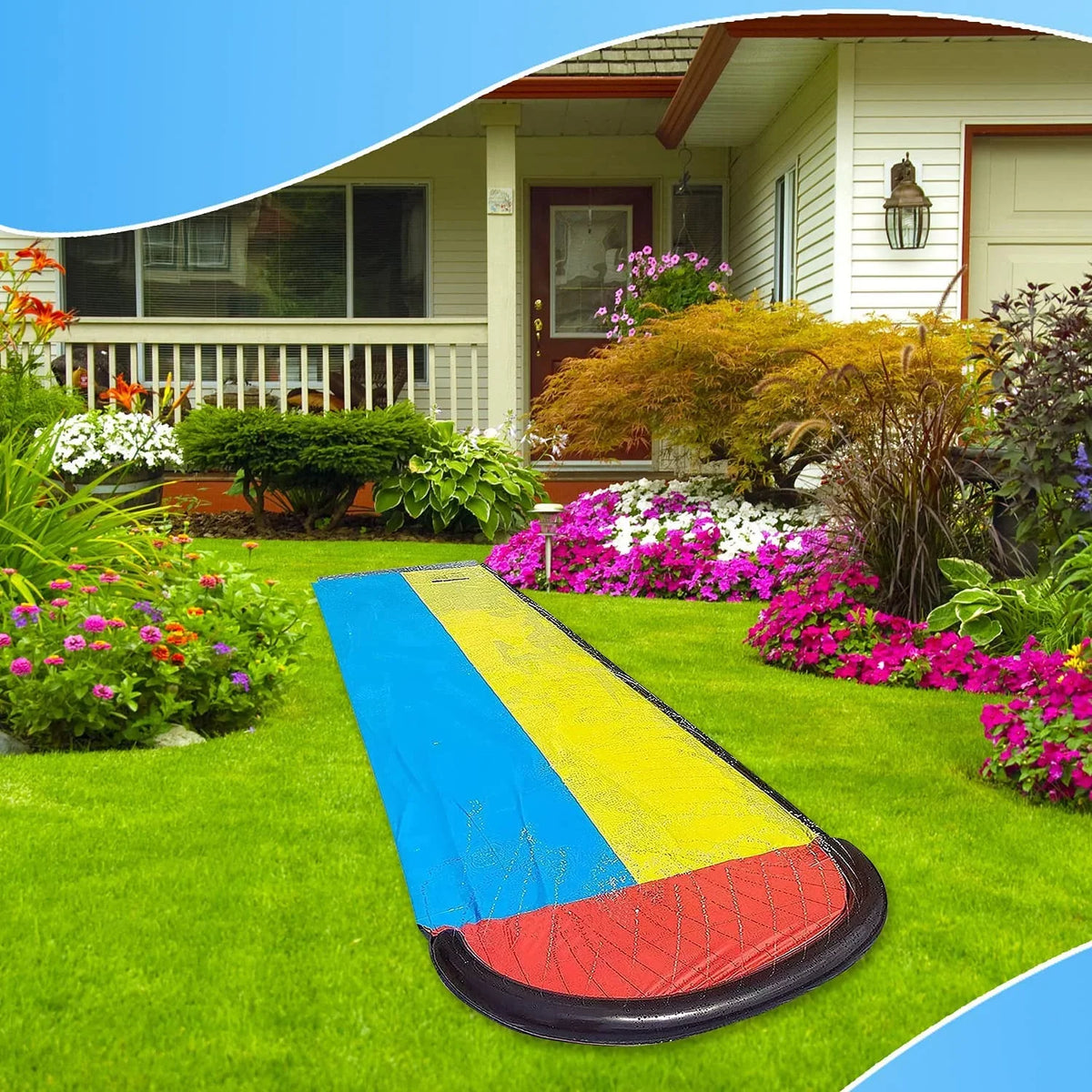 Children liquid 15.5ft Game Double Backyard Race Slides for Sprinkler Sancty