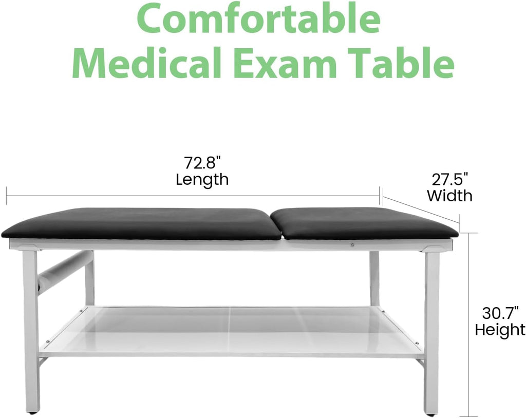 Adjustable Exam Table with Paper Roll Dispenser & Shelf, Physical Therapy Medical Exam Table, Patient Examination Bed, Durable, Low Maintenance and Holds Up to 400 Lbs (Black)