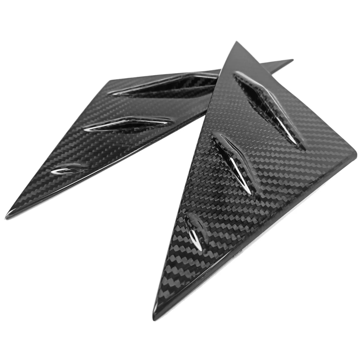 Ikon Motorsports Front Window Louver Compatible With 2017-2023 Tesla Model 3, Side 1/4 Scoop Cover Real Carbon Fiber Windshield Vent Panel Air Vent Trim 2Pcs
