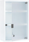 Metal Medicine Cabinet with Lock, Frosted Door, 3-Shelf, Wall Mount