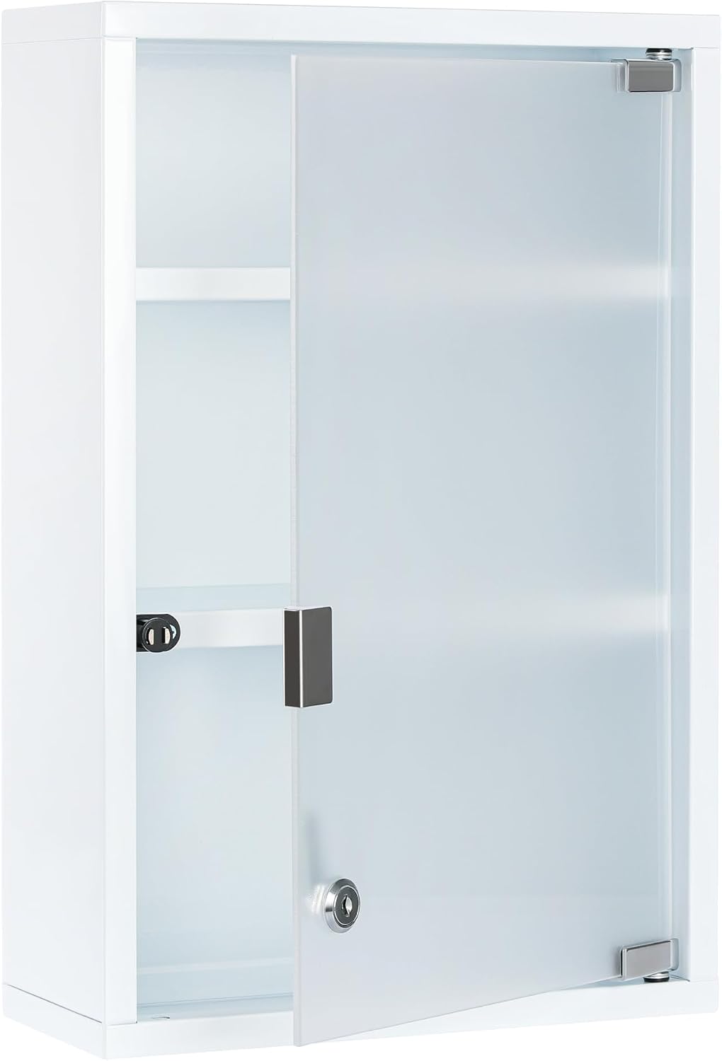 Metal Medicine Cabinet with Lock, Frosted Door, 3-Shelf, Wall Mount