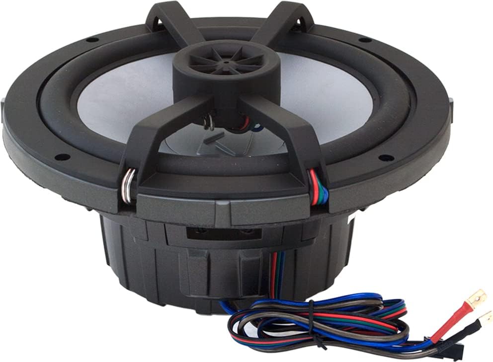 KICKER 8" Marine Speakers (1 Pair) OEM Replacement Coaxial Speakers for Boat with Charcoal Grille and LED Lights 4-ohm. Water and Weather Resistant
