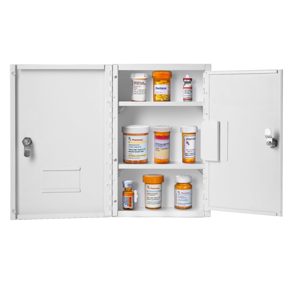 Vivacomfort Large Black Double Door Narcotics Cabinet, Locking Medicine Cabinet, 24â H x 16â W x 8â D