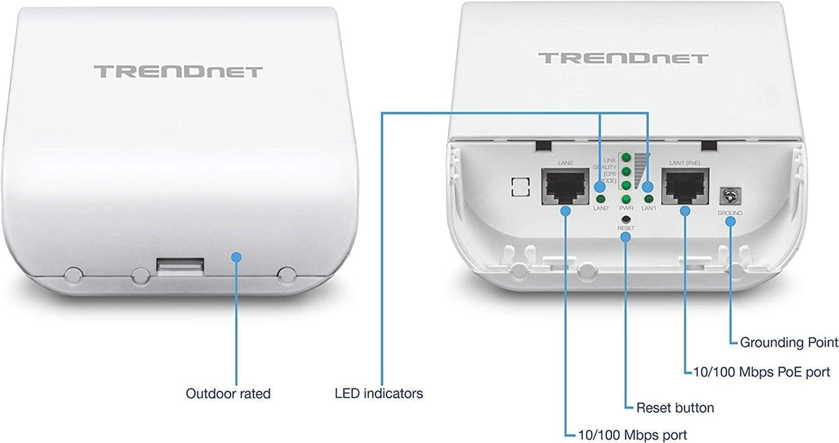 TRENDnet 10dBi Wireless N300 Outdoor PoE Access Point, TEW-740APBO, Point-to-Point (2.4 GHz), Multiple SSID, AP, WDS, Client Bridge, WISP, IPX6 Rated Housing, Built-in 10 dBi Directional Antenna
