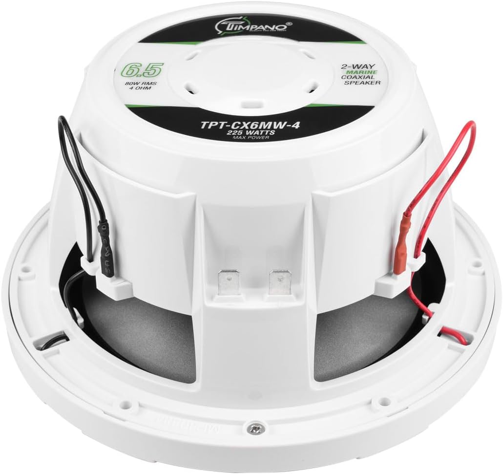 Timpano 6.5 Marine Speakers 450 Watt Per Pair TPT-CX6MW-4 Coaxial 2 Way Waterproof Speakers, 1 Pair, White, Weather Resistant Marine Speakers 6.5 Inch for Boat, ATV or RV Speakers, Bocinas Marinas